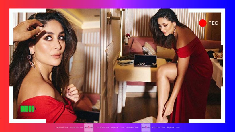 kareena kapoor wears red off the shoulder dress